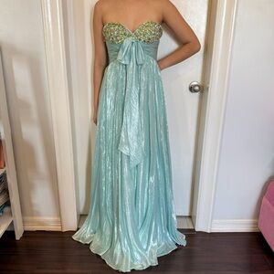 SHERRI HILL Turquoise Long Dress